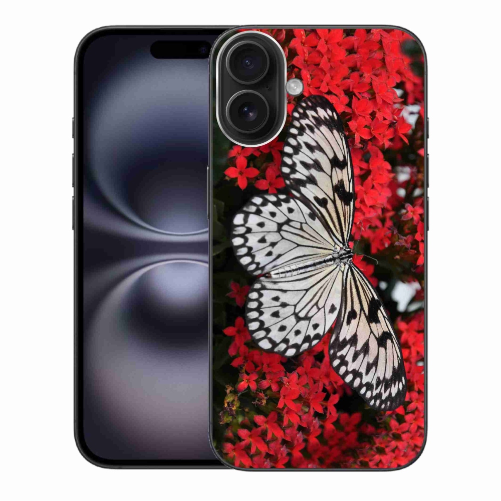 Gelový kryt mmCase na iPhone 16 Plus - černobílý motýl 1