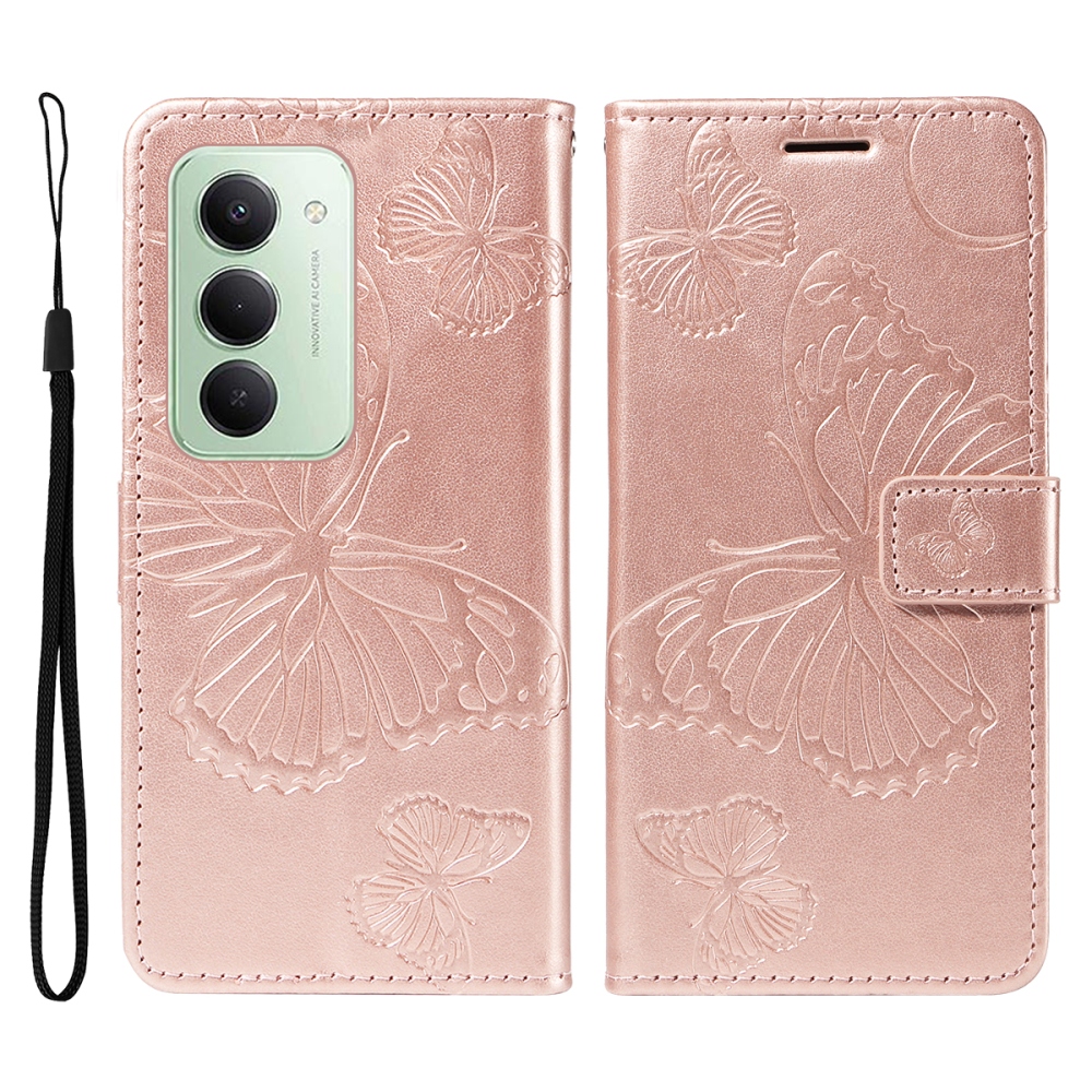 Big Butterfly knížkové pouzdro na Xiaomi Redmi 15 4G (171mm) - růžovozlaté