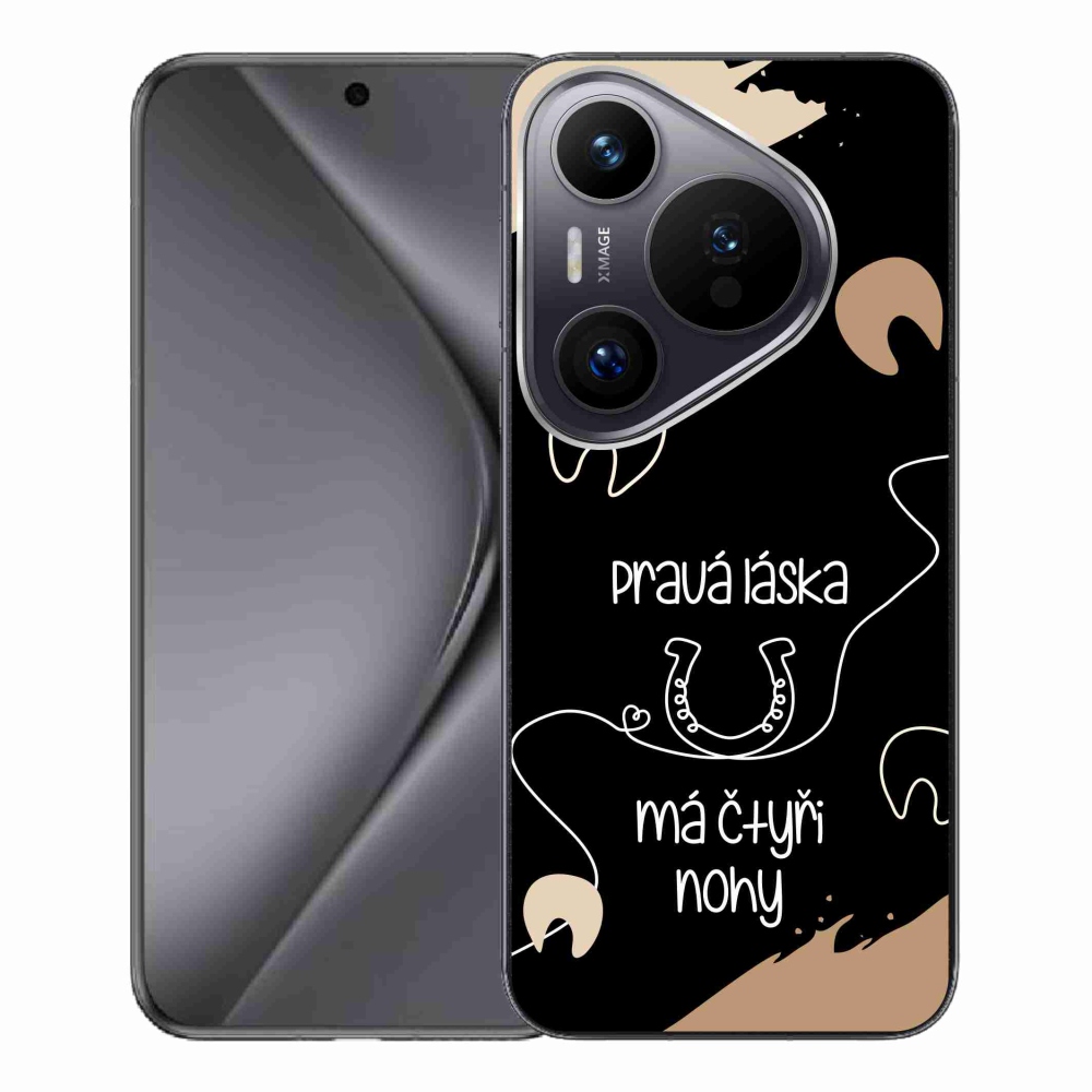 Gelový kryt mmCase na Huawei Pura 70 Pro - koňský motiv černé pozadí