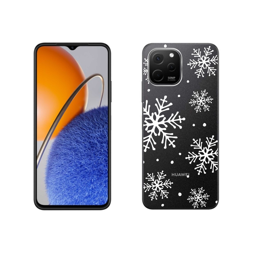 Gelový kryt mmCase na Huawei Nova Y61 - bílé vločky na průhledném pozadí