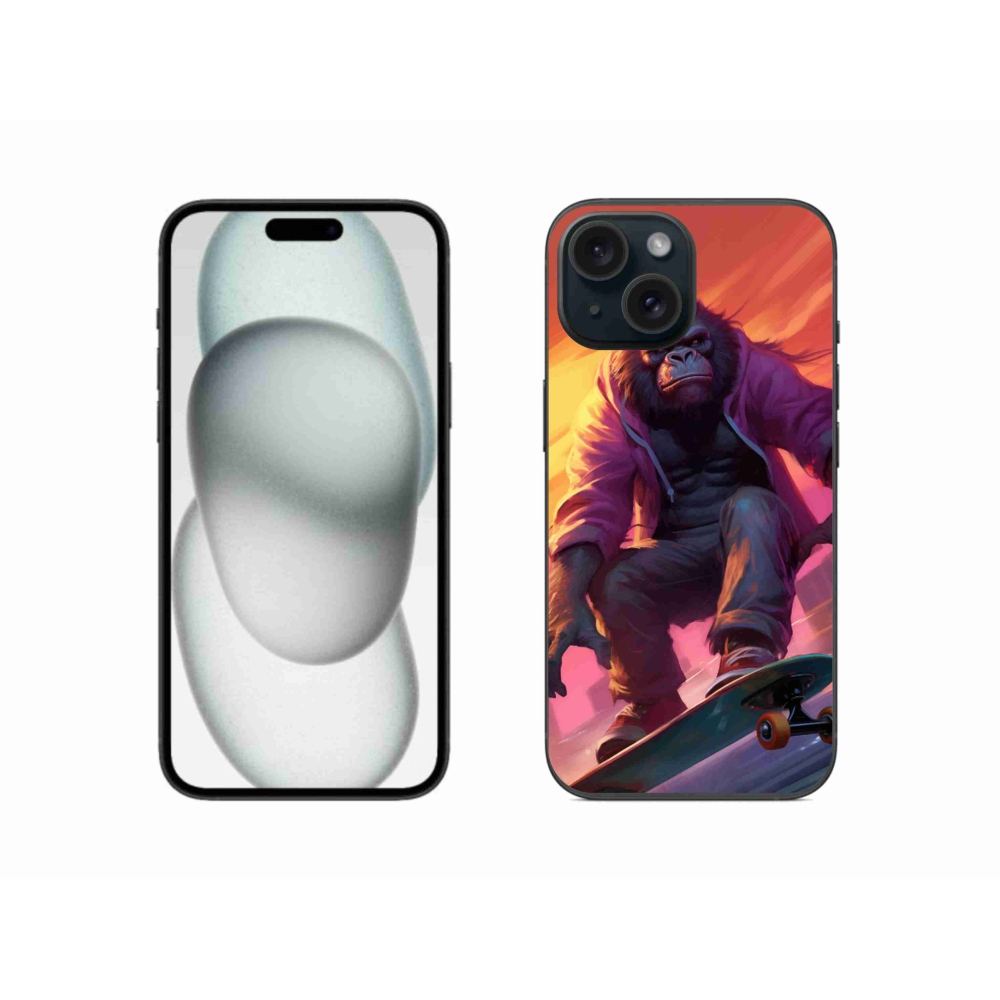 Gelový kryt mmCase na iPhone 15 - gorila na skateboardu