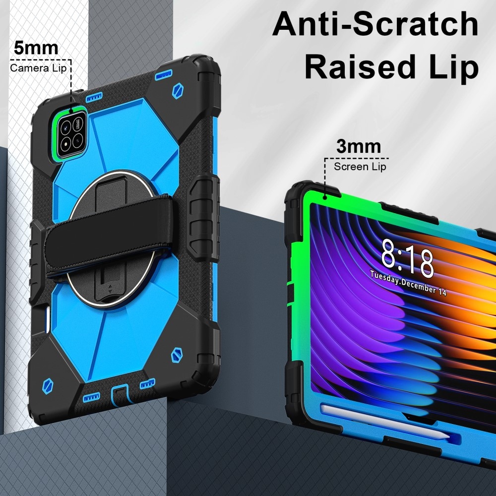 Strap odolný kryt s držákem na ruku a ramenním popruhem na Xiaomi Pad 7/7 Pro - černý/modrý