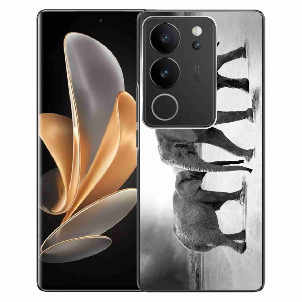 Gelový kryt mmCase na Vivo V29 5G - černobílí sloni