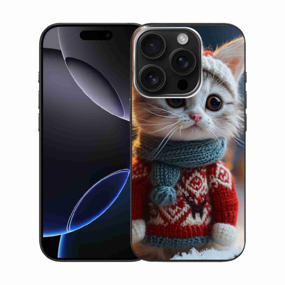 Gelový kryt mmCase na iPhone 16 Pro - kotě ve svetru