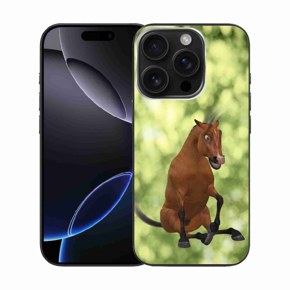 Gelový kryt mmCase na iPhone 16 Pro - hnědý kreslený kůň 1