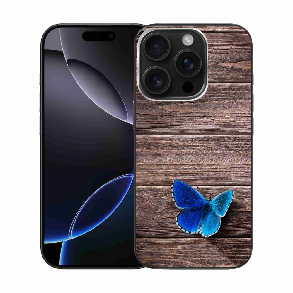 Gelový kryt mmCase na iPhone 16 Pro - modrý motýl 1
