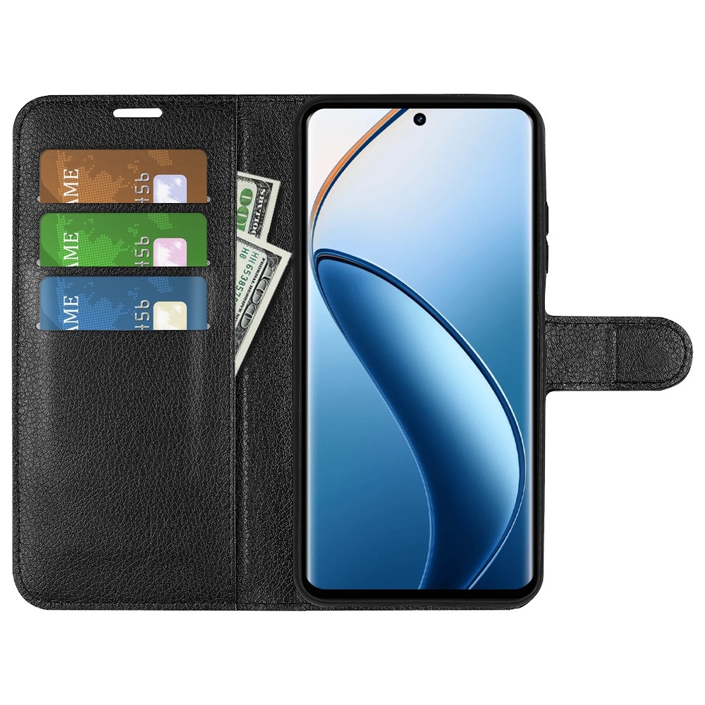 Litchi knížkové pouzdro na Realme 12+ 5G - černé
