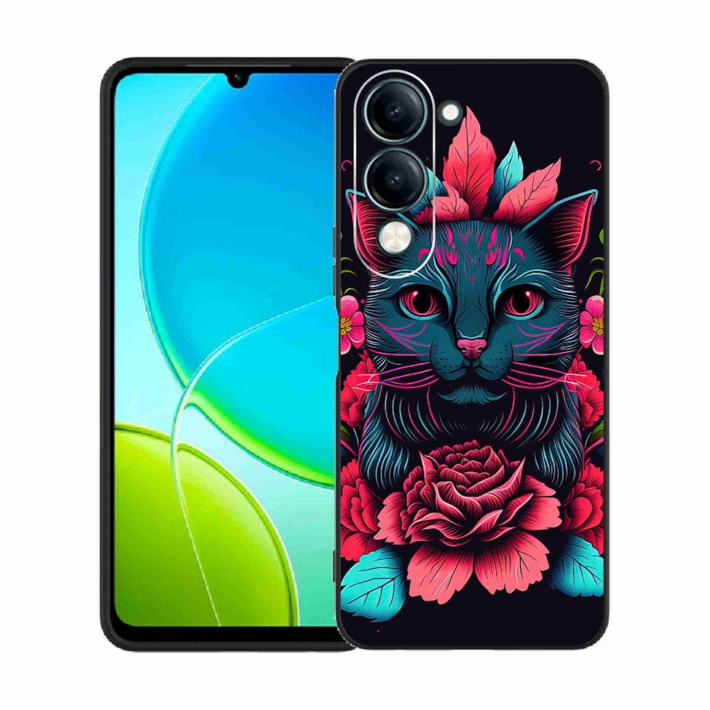 Gelový kryt mmCase na Vivo Y29s 5G - květiny a kočka
