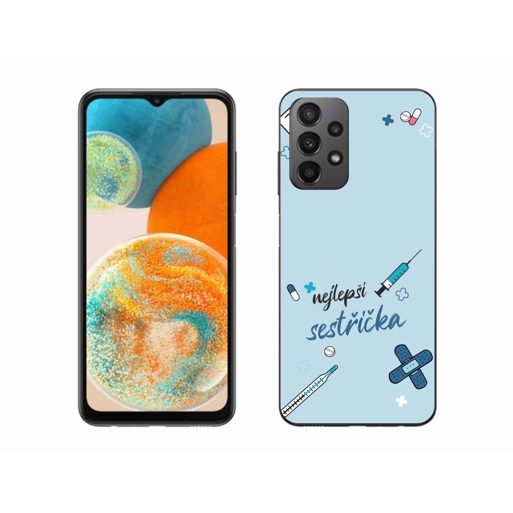 Gelový kryt mmCase na Samsung Galaxy A23 4G/5G - nejlepší sestřička modré pozadí
