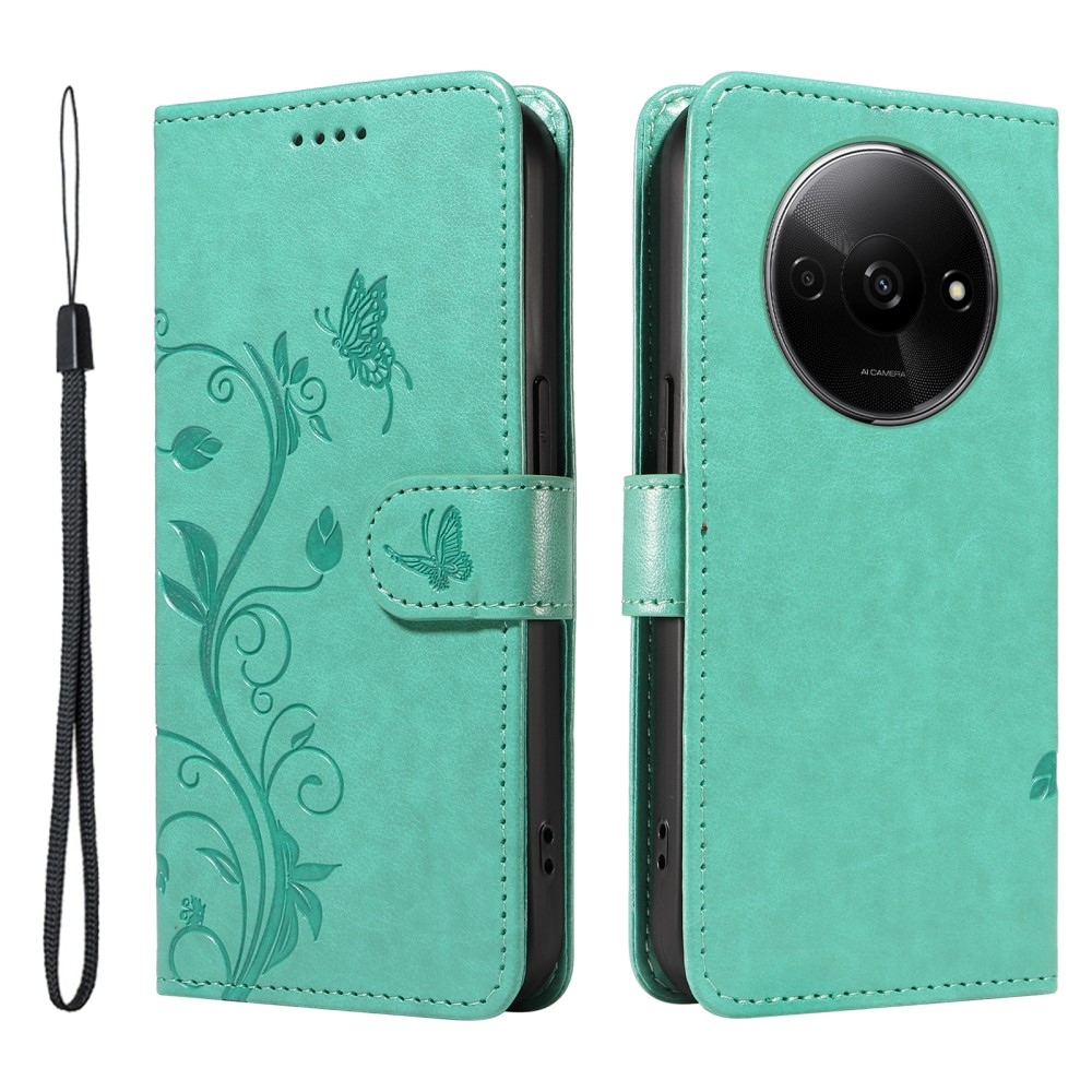 Flowers knížkové pouzdro na Xiaomi Redmi A3 - modrozelené
