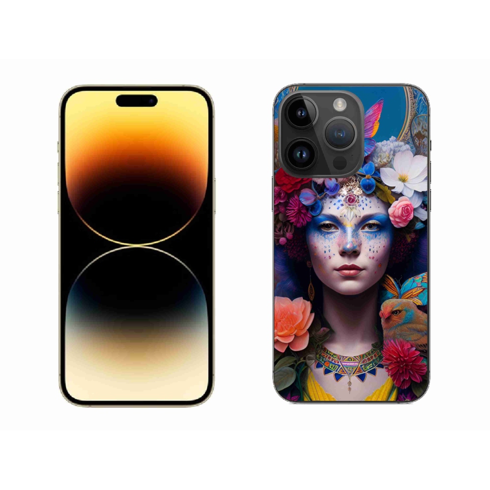 Gelový kryt mmCase na iPhone 14 Pro Max - žena s květinami