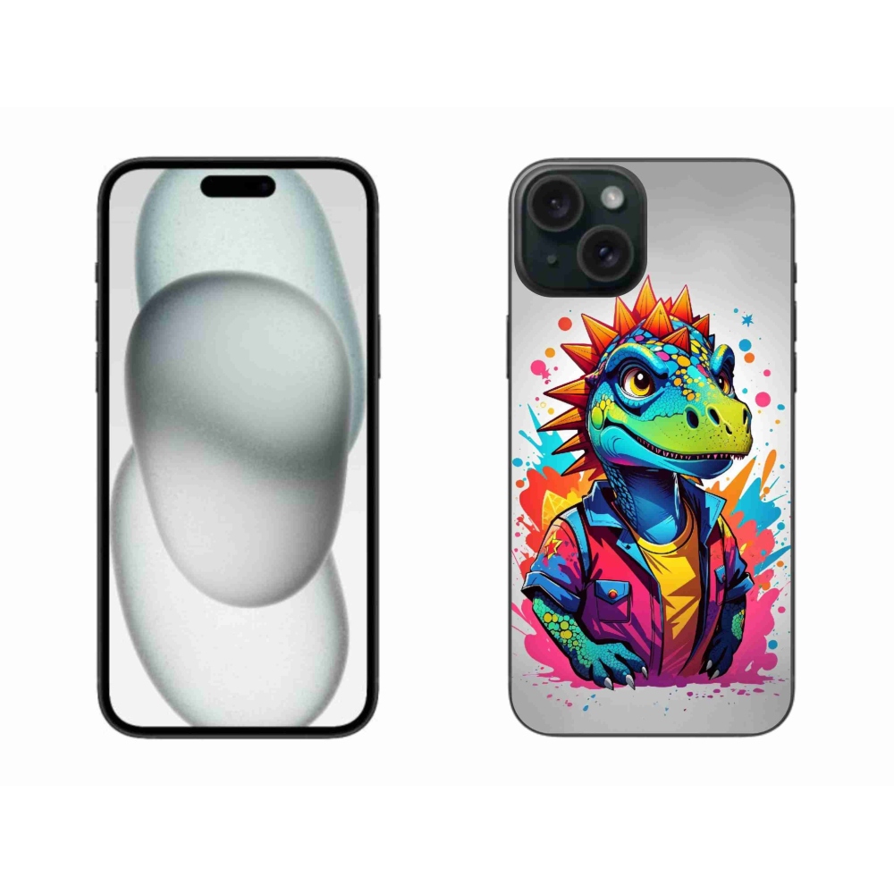 Gelový kryt mmCase na iPhone 15 Plus - barevný dinosaurus