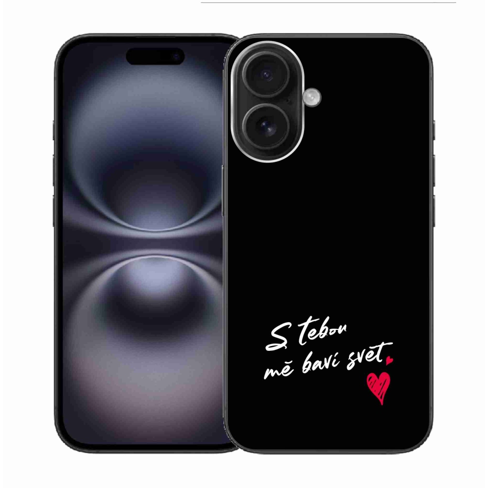 Gelový kryt mmCase na iPhone 16 - zamilovaný text 1 černé pozadí