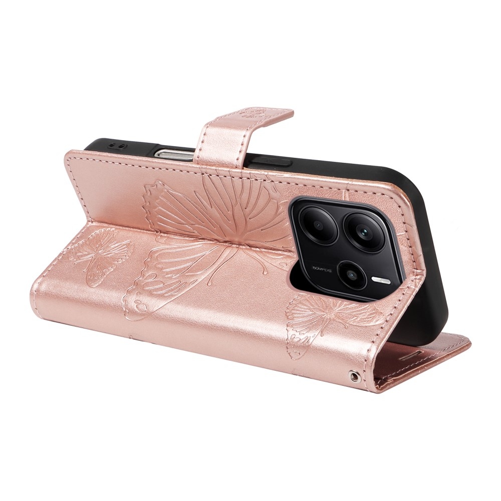 Big Butterfly knížkové pouzdro na Xiaomi Redmi Note 14 - růžovozlaté