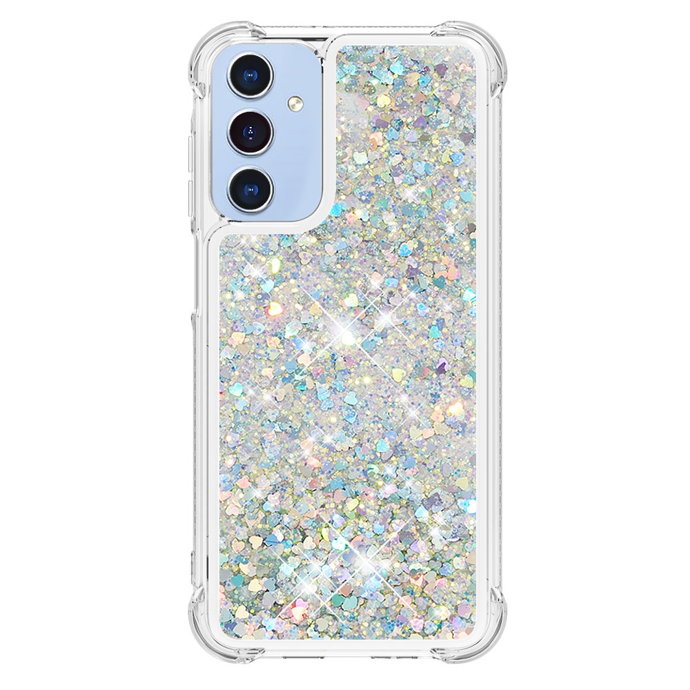 Glitter přesýpací gelový obal na Samsung Galaxy A17 5G - stříbrný/srdíčka