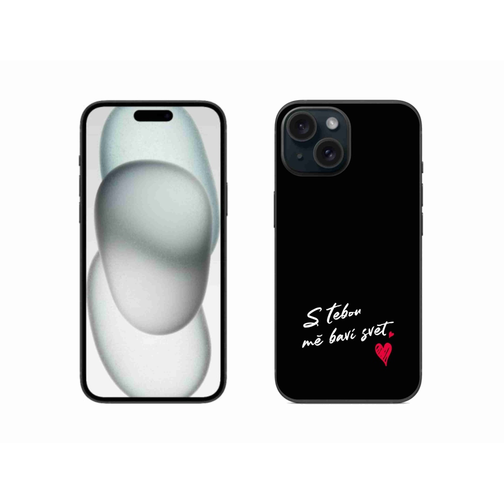 Gelový kryt mmCase na iPhone 15 - zamilovaný text 1 černé pozadí