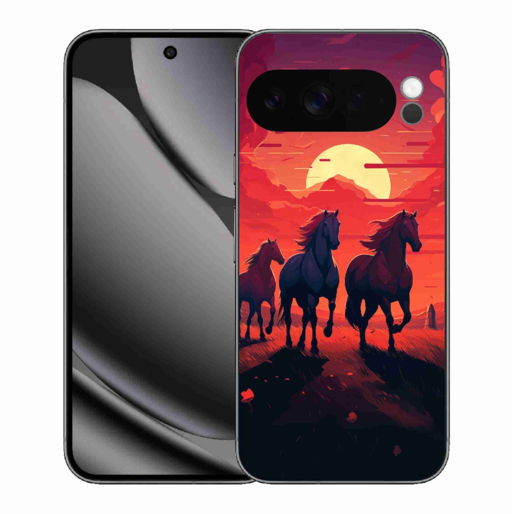 Gelový kryt mmCase na Google Pixel 10 Pro XL - koně a západ slunce