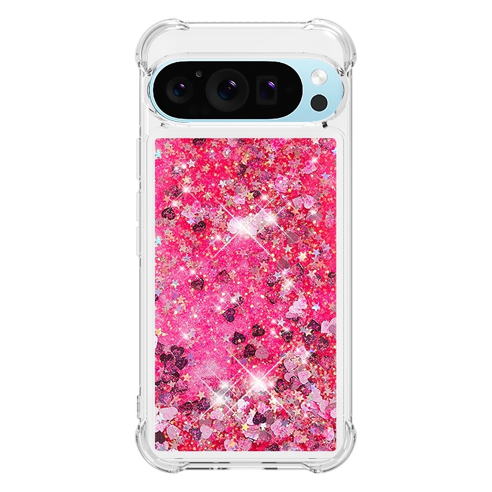 Glitter přesýpací gelový obal na Google Pixel 10 Pro/Pixel 10 - růžový/srdíčka