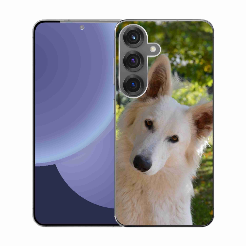Gelový kryt mmCase na Samsung Galaxy S25 - bílý švýcarský ovčák 1