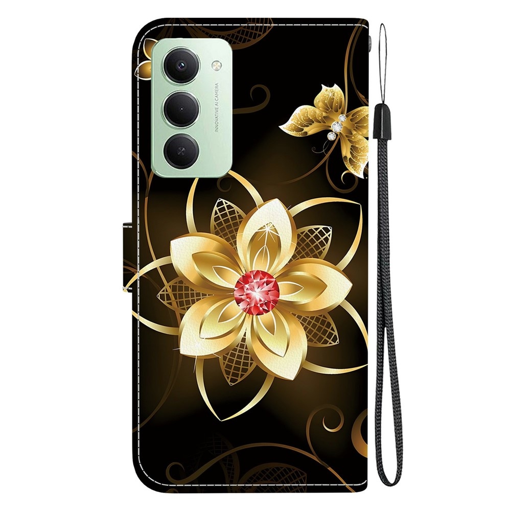 Versatile knížkové pouzdro na Xiaomi Redmi 15 4G (171mm) - zlatý květ