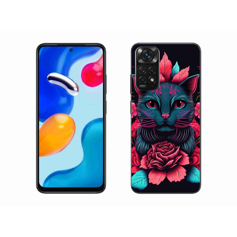 Gelový kryt mmCase na Xiaomi Redmi Note 11S 4G - květiny a kočka