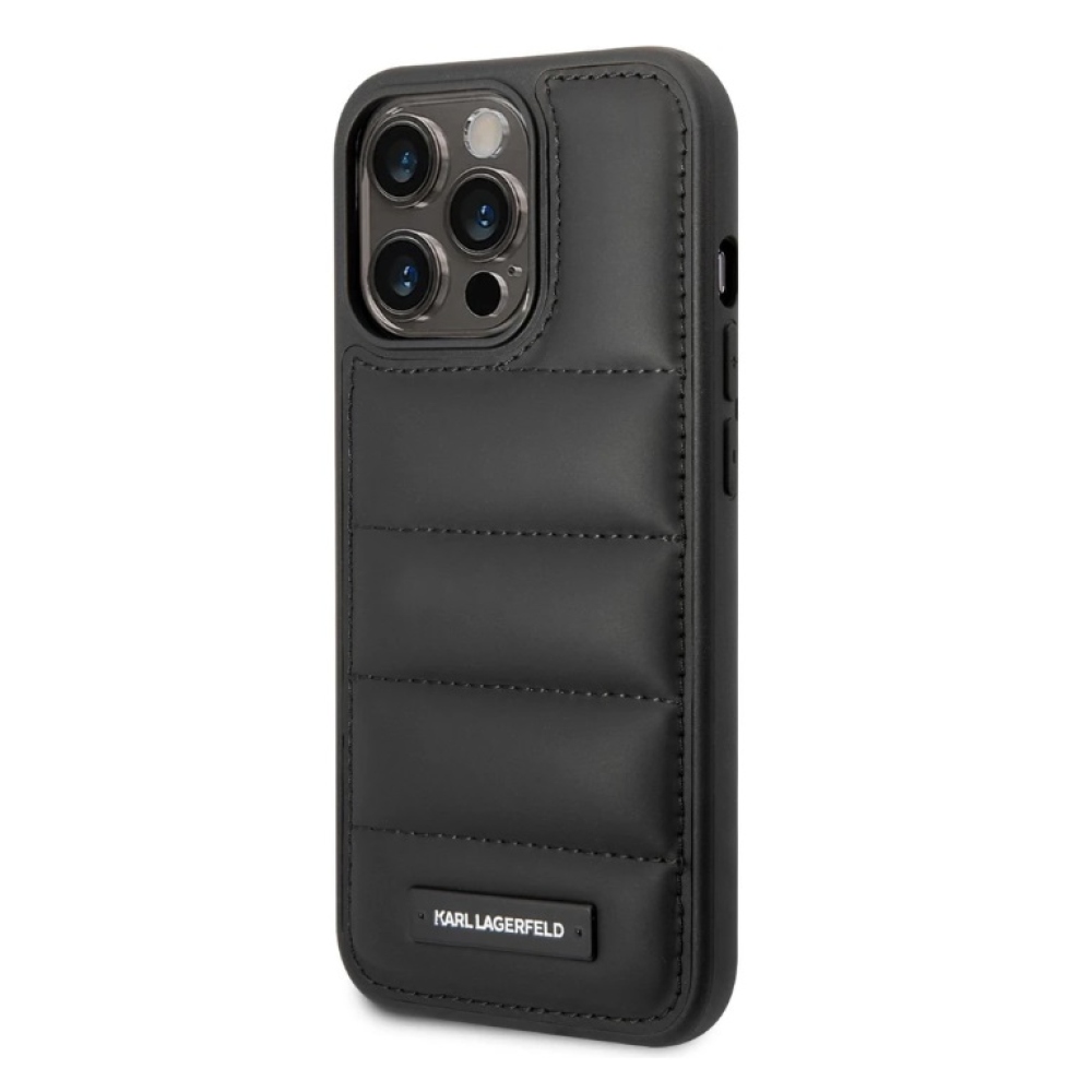 Karl Lagerfeld Quilted Puffy Metal Logo kryt iPhone 14 Pro černý