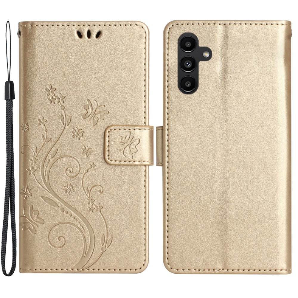 Flowers knížkové pouzdro na Samsung Galaxy A05s - zlaté