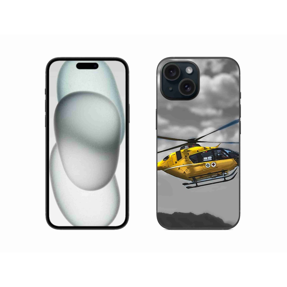 Gelový kryt mmCase na iPhone 15 - žlutá helikoptéra