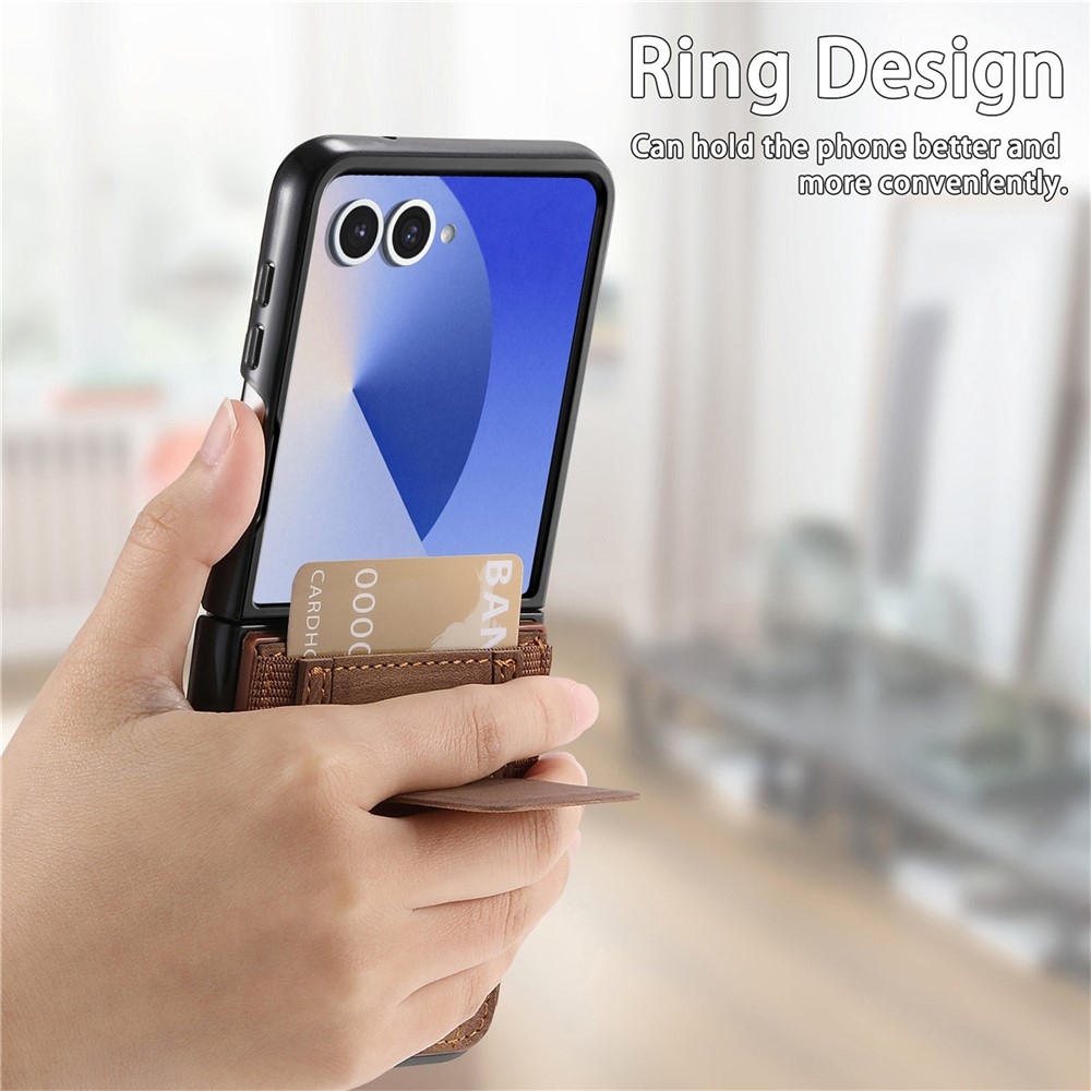 Luxurious plastový kryt s umělou kůží na Samsung Galaxy Z Flip7 5G - hnědý
