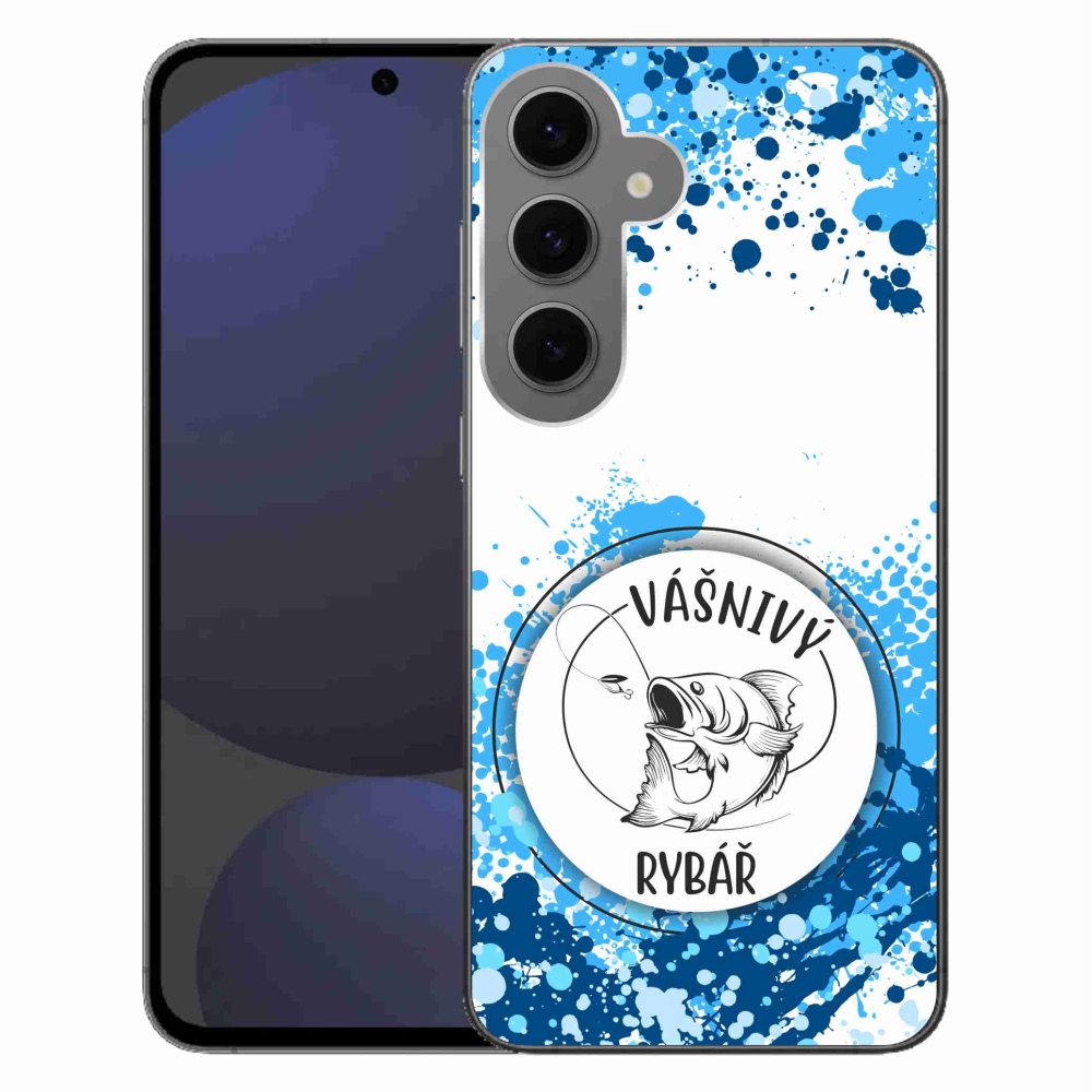 Gelový kryt mmCase na Samsung Galaxy S24 FE - vášnivý rybář bílé pozadí