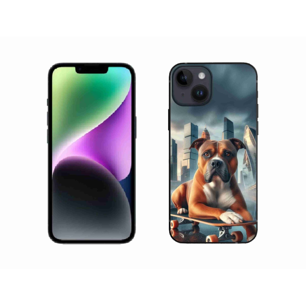 Gelový kryt mmCase na iPhone 14 - pes na skateboardu