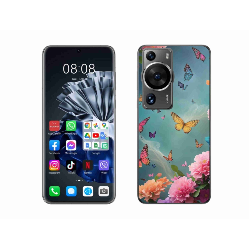 Gelový kryt mmCase na Huawei P60 Pro - barevné květy a motýli