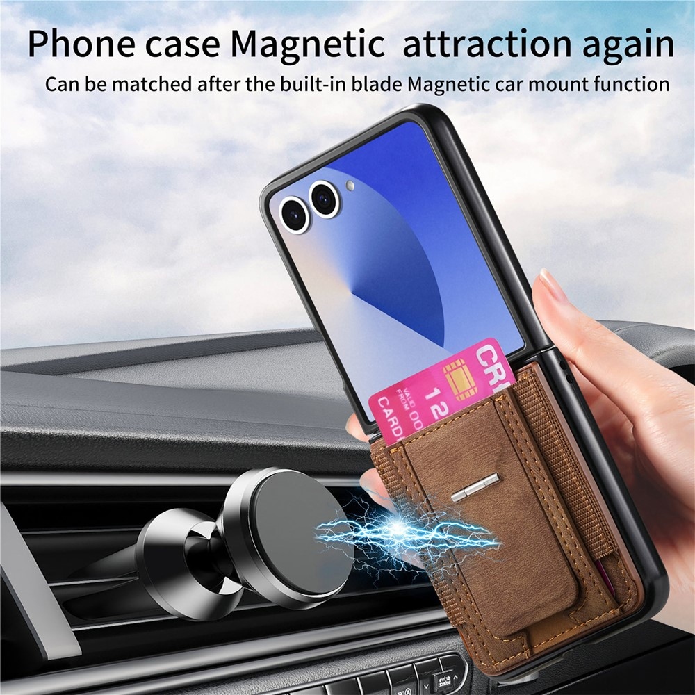 Luxurious plastový kryt s umělou kůží na Samsung Galaxy Z Flip7 5G - hnědý