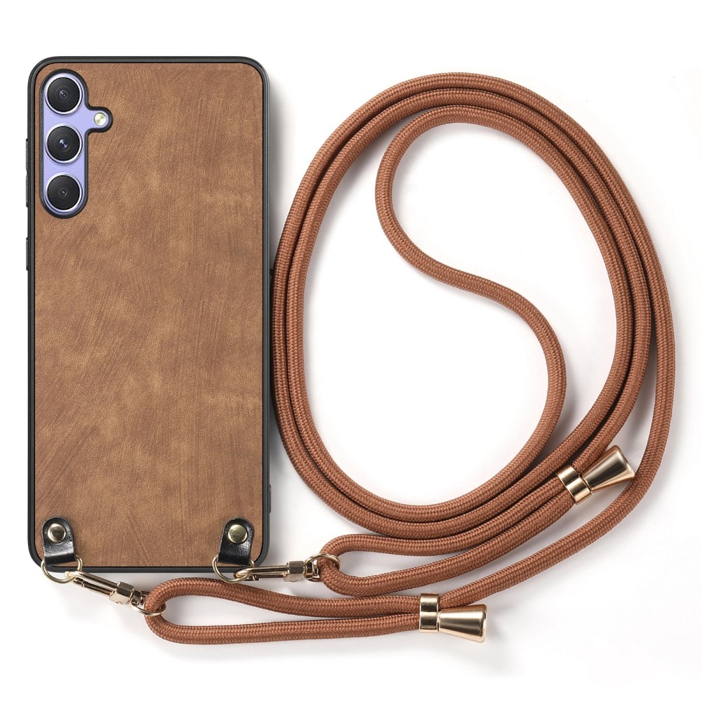 Retro gelový obal se šňůrkou a s umělou kůží na Samsung Galaxy A26 5G - hnědý
