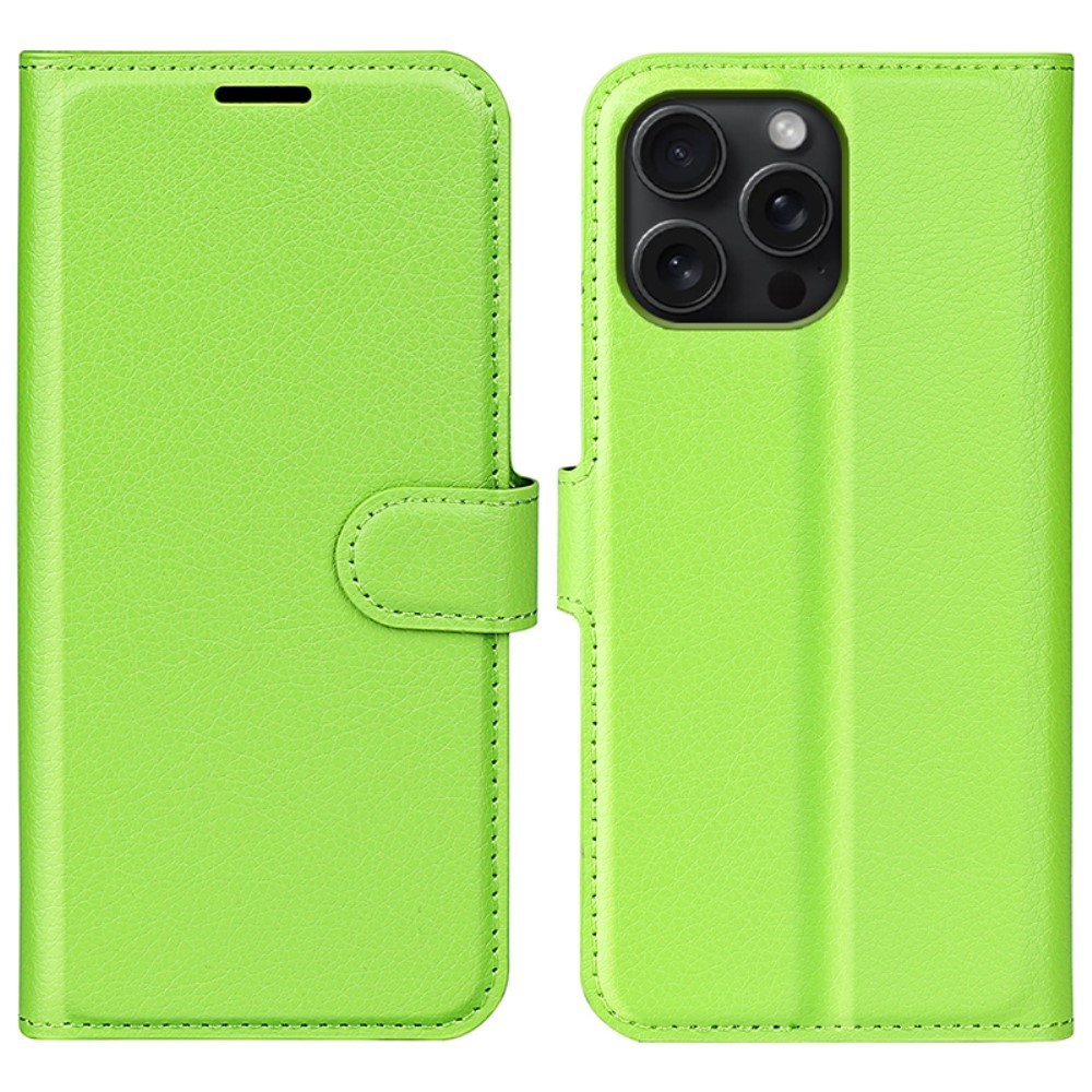Litchi knížkové pouzdro na iPhone 16 Pro - zelené