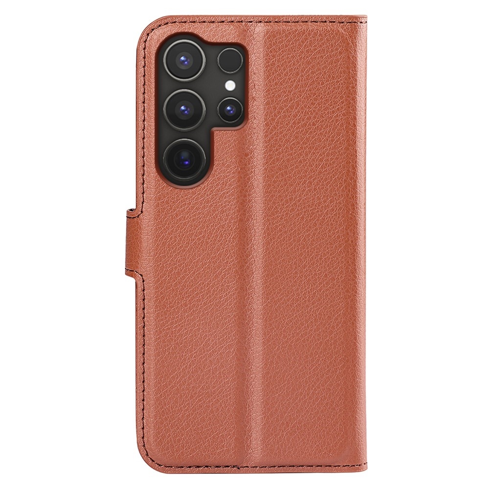 Litchi knížkové pouzdro na Samsung Galaxy S25 Ultra - hnědé