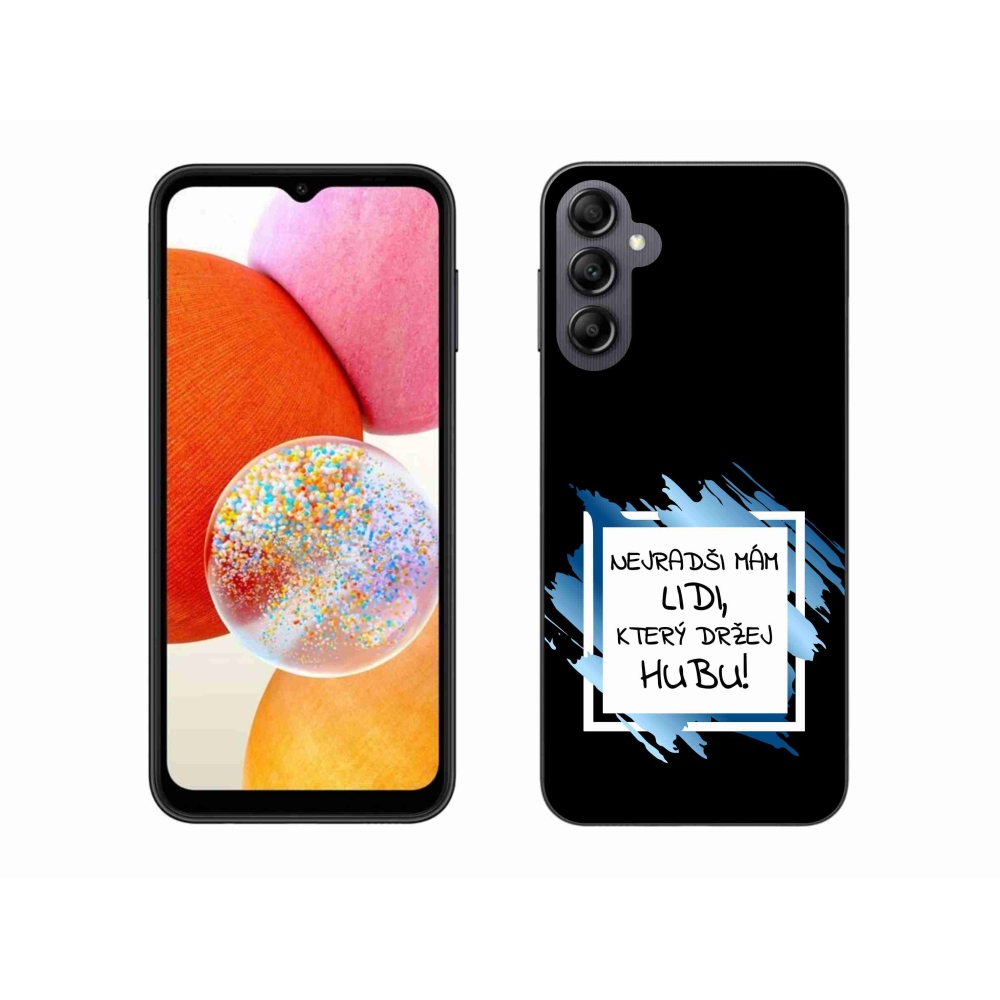 Gelový kryt mmCase na Samsung Galaxy A14 4G/5G - vtipný text 7 bíločerné pozadí