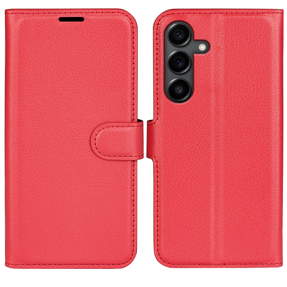 Litchi knížkové pouzdro na Samsung Galaxy S25 FE - červené