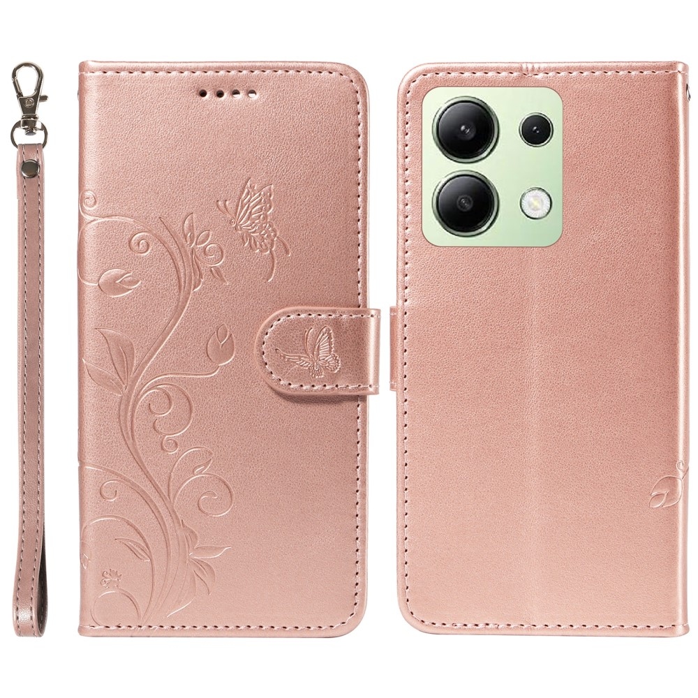 Flower knížkové pouzdro na Xiaomi Redmi Note 13 - růžovozlaté