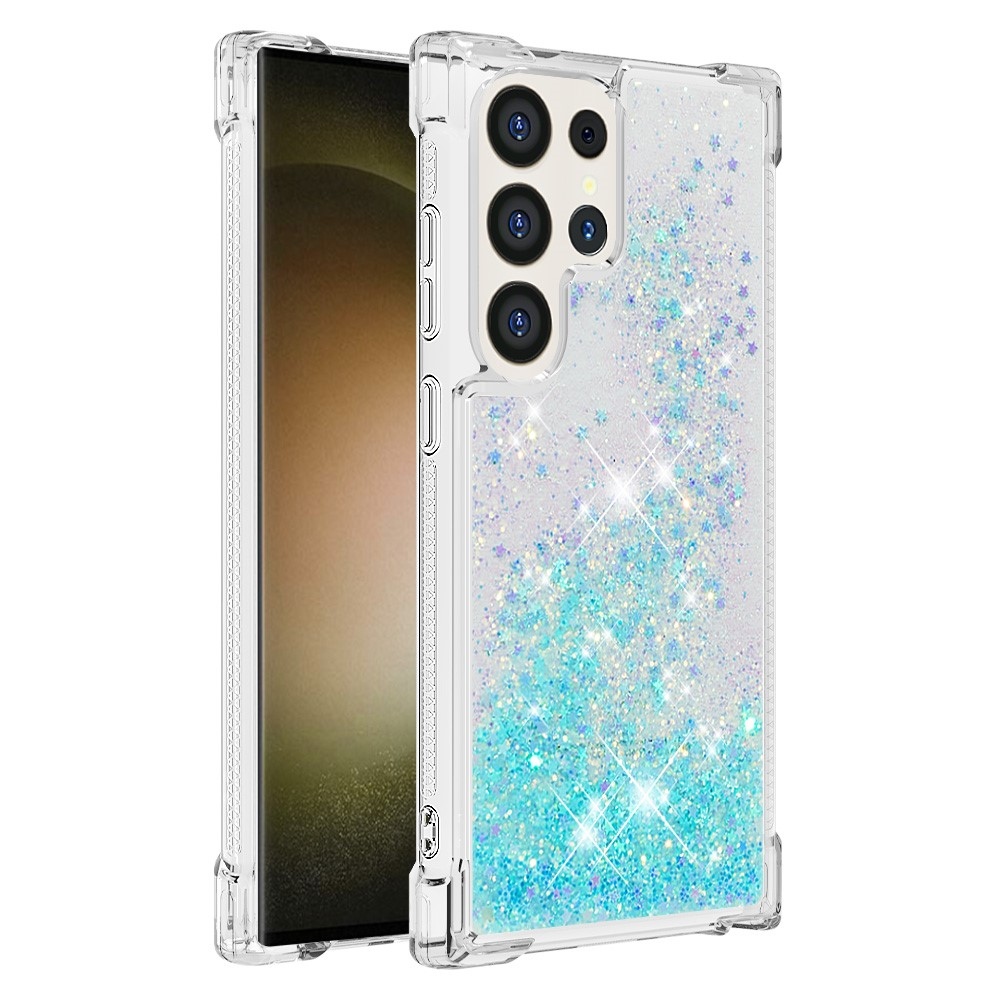 Glitter přesýpací gelový obal na Samsung Galaxy S24 Ultra - modrý/hvězdičky