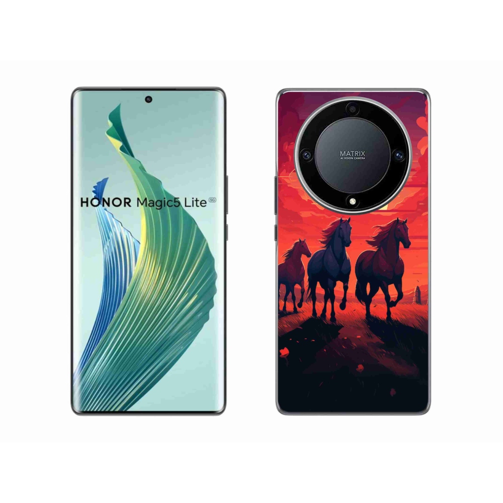 Gelový kryt mmCase na Honor Magic 5 Lite 5G - koně a západ slunce