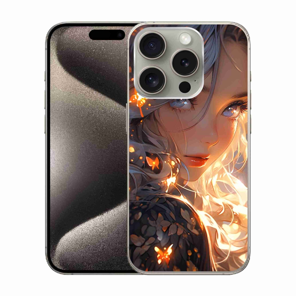 Gelový kryt mmCase na iPhone 15 Pro - dívka a motýli
