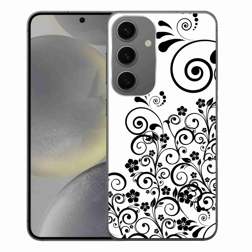 Gelový kryt mmCase na Samsung Galaxy S24+ - černobílé květinové vzory
