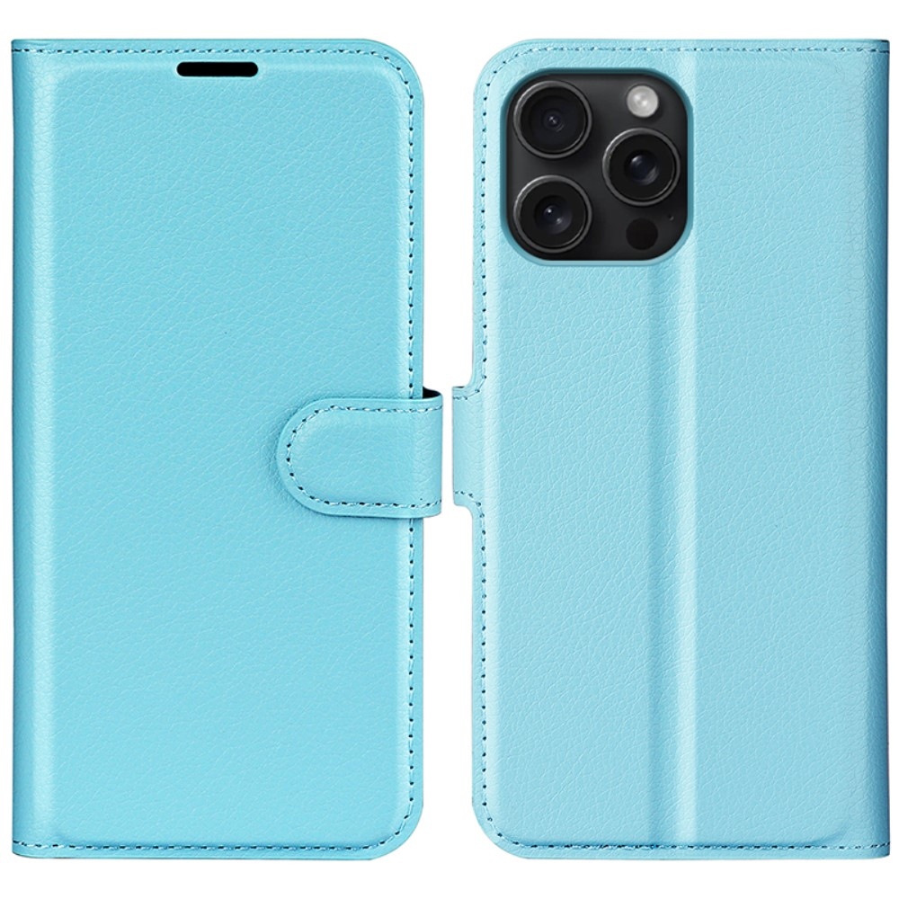 Litchi knížkové pouzdro na iPhone 16 Pro - modré