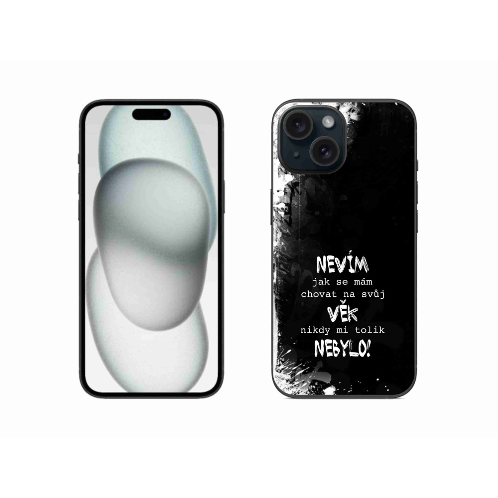 Gelový kryt mmCase na iPhone 15 - vtipný text 14 černé pozadí