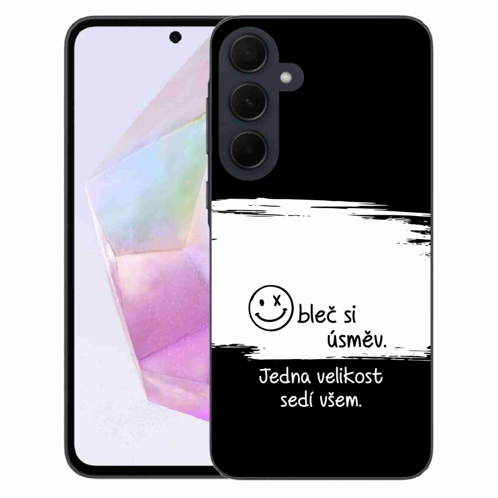 Gelový kryt mmCase na Samsung Galaxy A35 5G - vtipný text 8 bíločerné pozadí