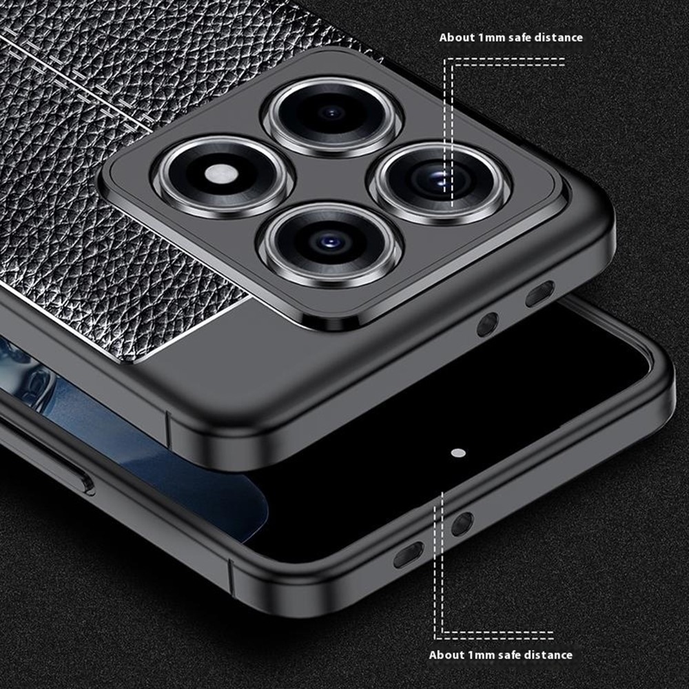 Litchi odolný gelový obal na Xiaomi 14T Pro - černý