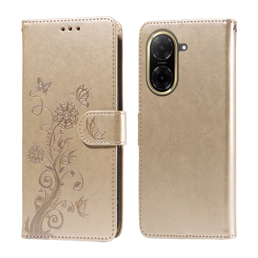 Flowery knížkové pouzdro na Xiaomi Redmi A5 (173.45x79.35x8.45mm) - zlaté