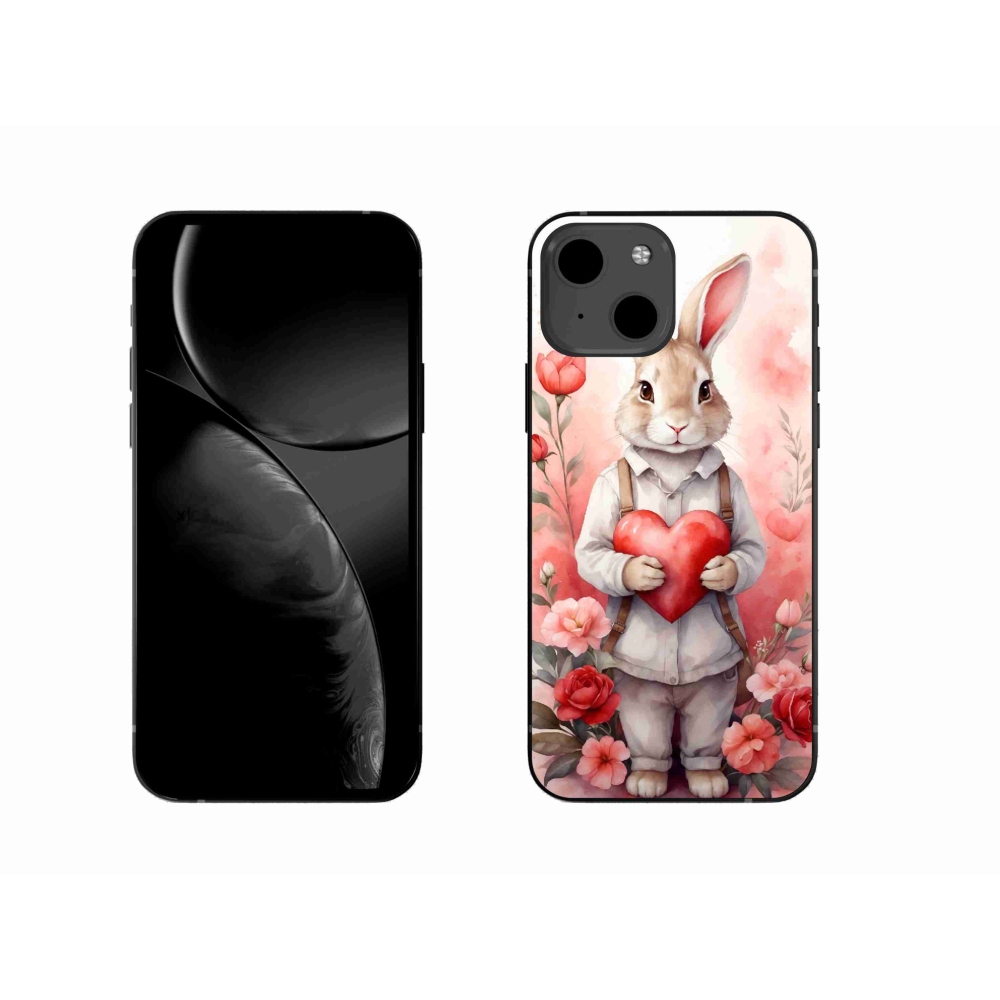 Gelový kryt mmCase na iPhone 13 - zajíc se srdíčkem