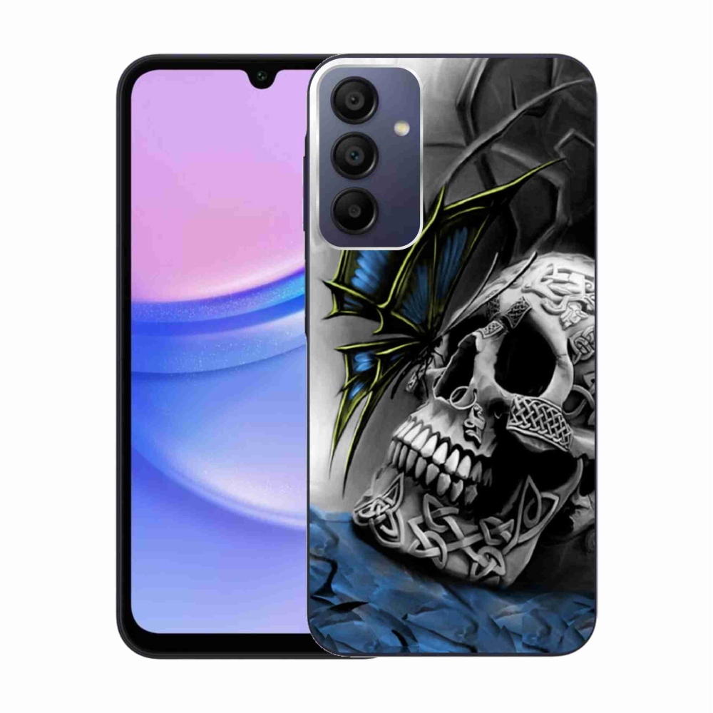 Gelový kryt mmCase na Samsung Galaxy A15 4G/5G - motýl a lebka